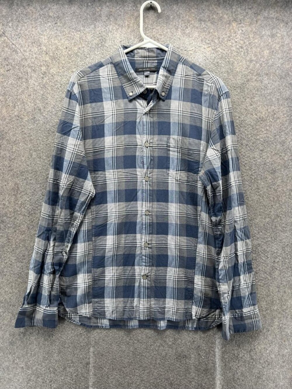 John Varvatos U.S.A. Shirt Men Large Blue Plaid Long Sleeve Button Up Casual
